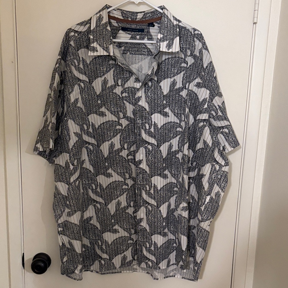 PERRY ELLIS cotton Men's Black and White Patterned Shirt size 3XL